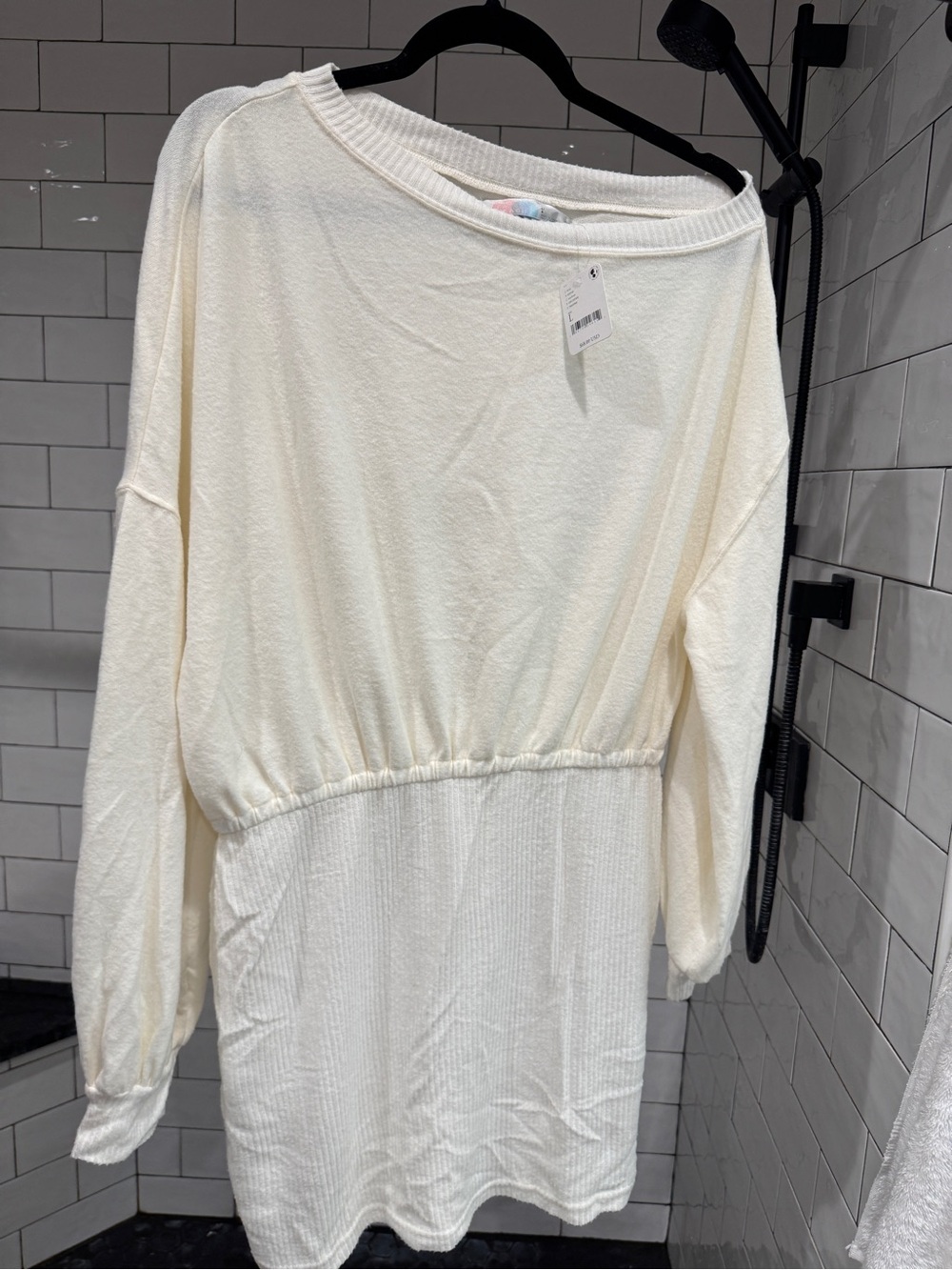 Free People off the shoulder Cream Long Sleeve Knit Tunic Dress